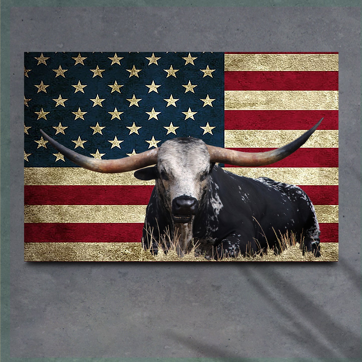 Longhorn Cattle American Flag Canvas Wall Art - Image by Tailored Canvases