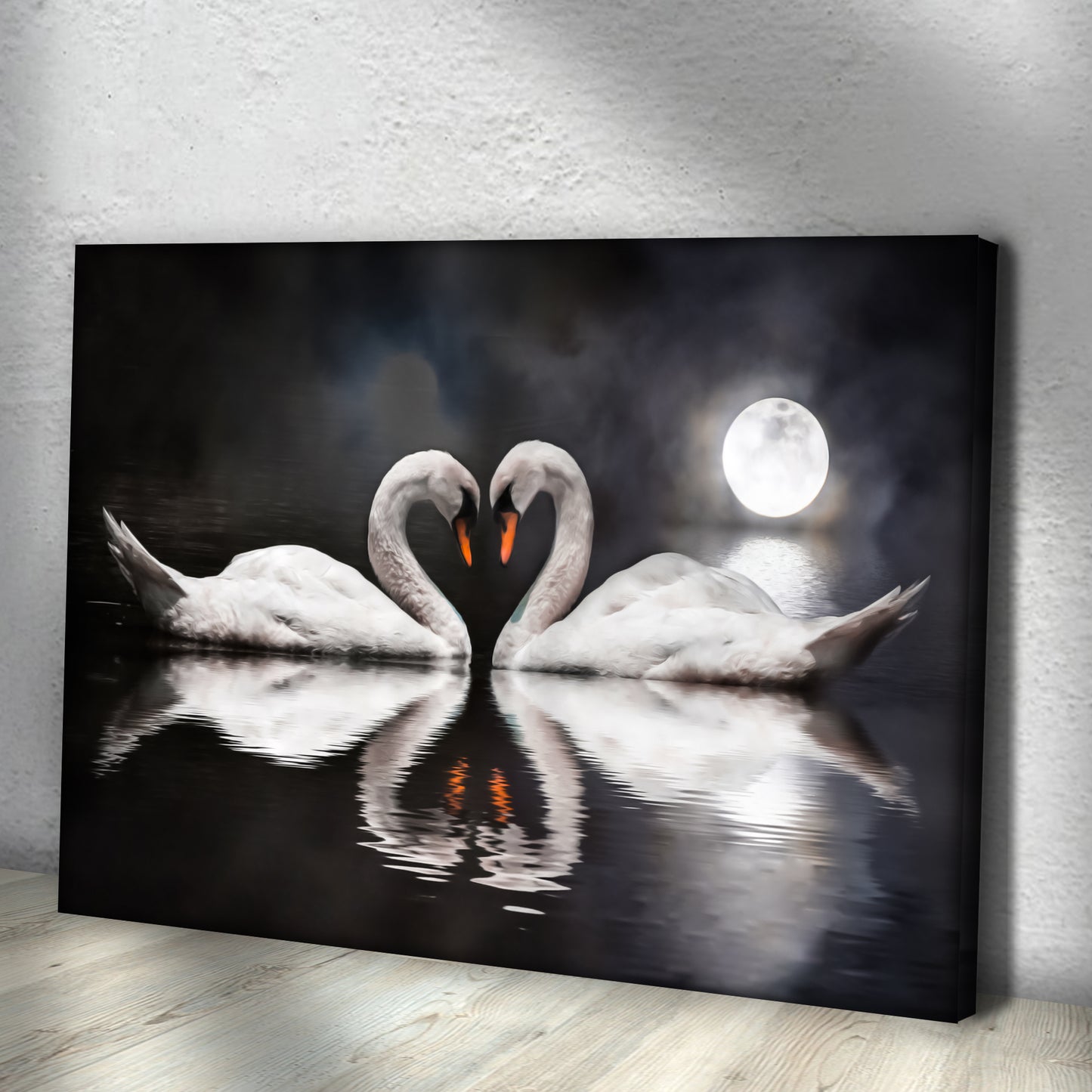 Moonlit Romantic Swan Canvas Wall Art Style 2 - Image by Tailored Canvases