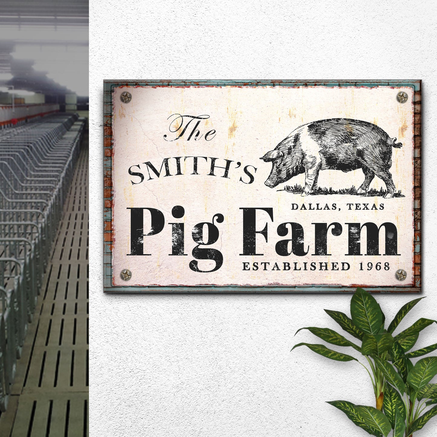 Rustic Pig Farm Sign II Style 1 - Image by Tailored Canvases