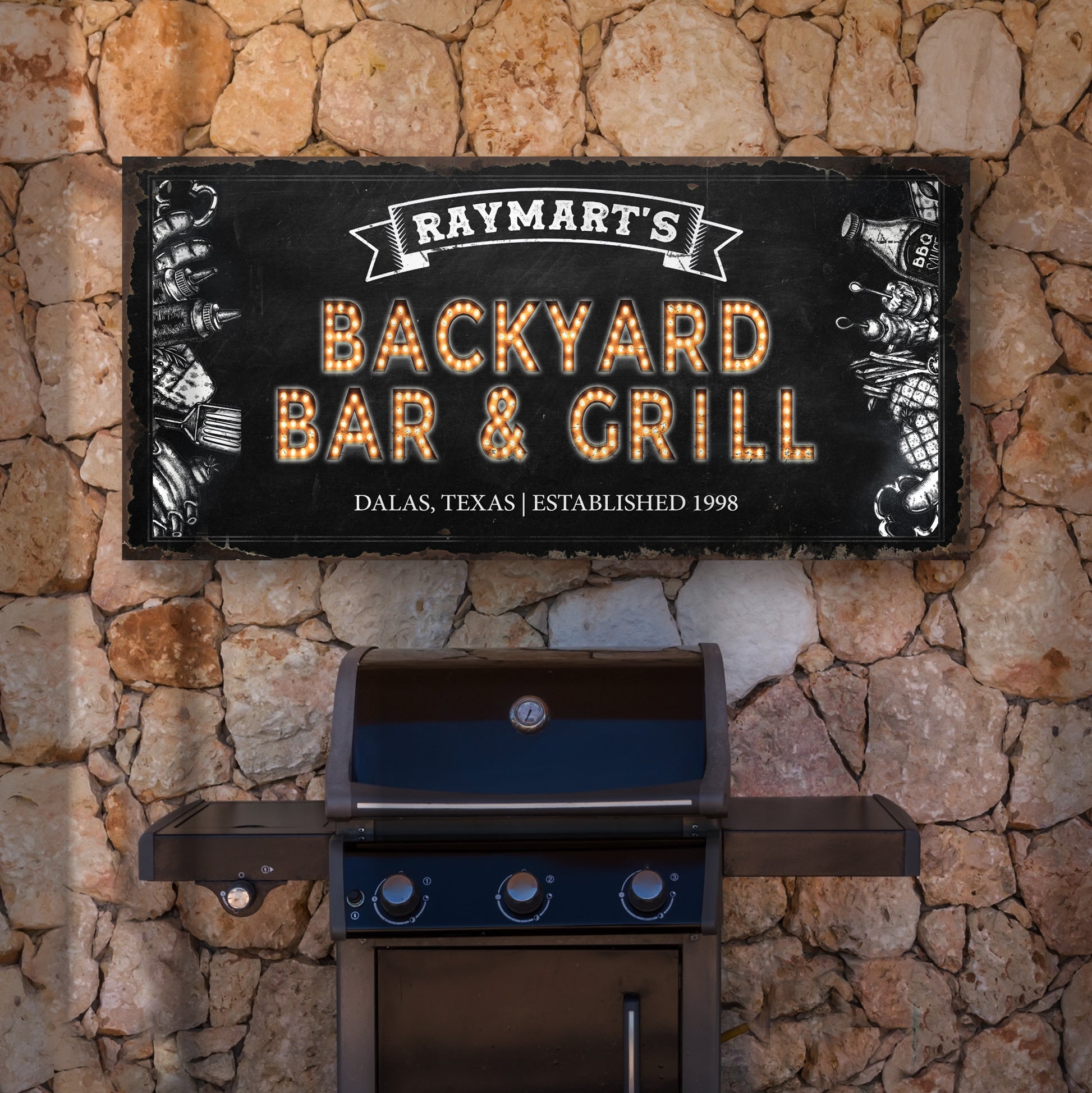 Backyard Bar & Grill Sign XIV | Customizable Canvas Style 1 - Image by Tailored Canvases