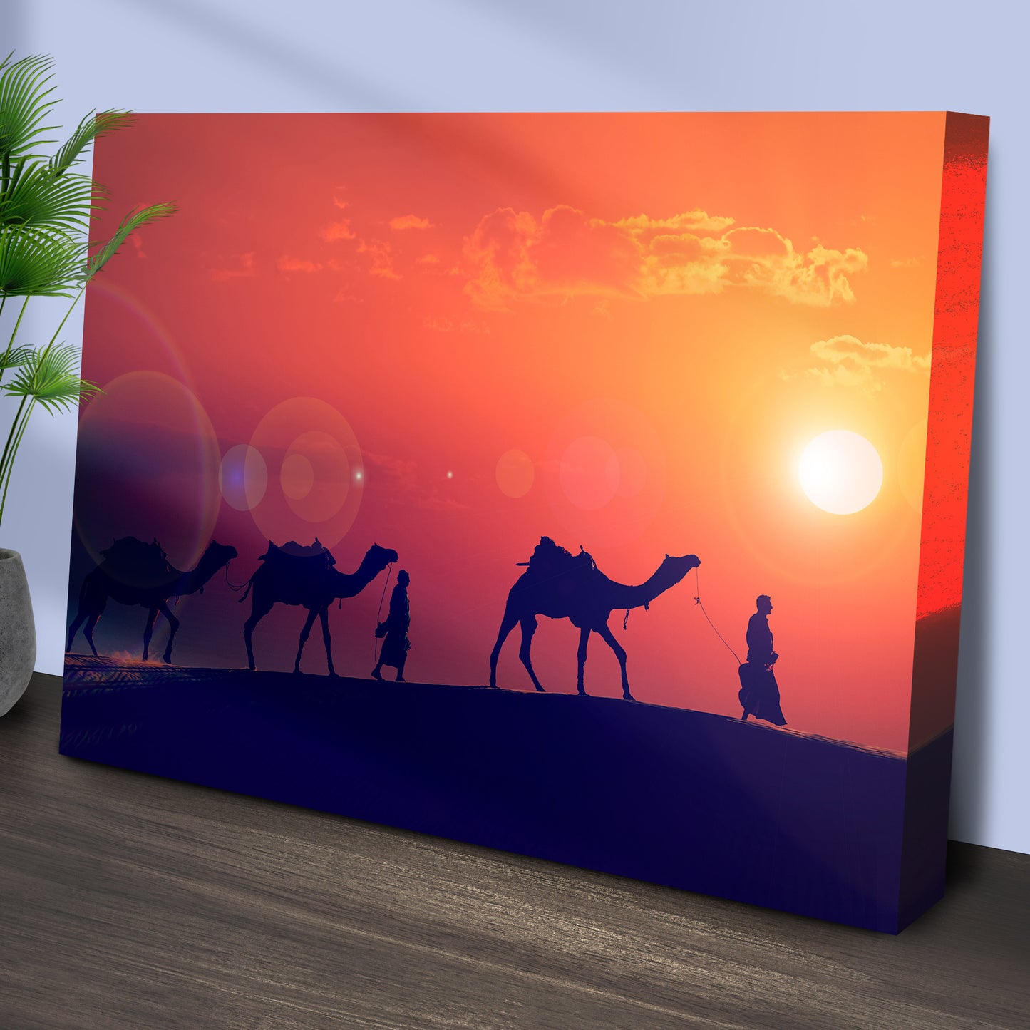 Camel Journey At Sunset Canvas Wall Art Style 1 - Image by Tailored Canvases