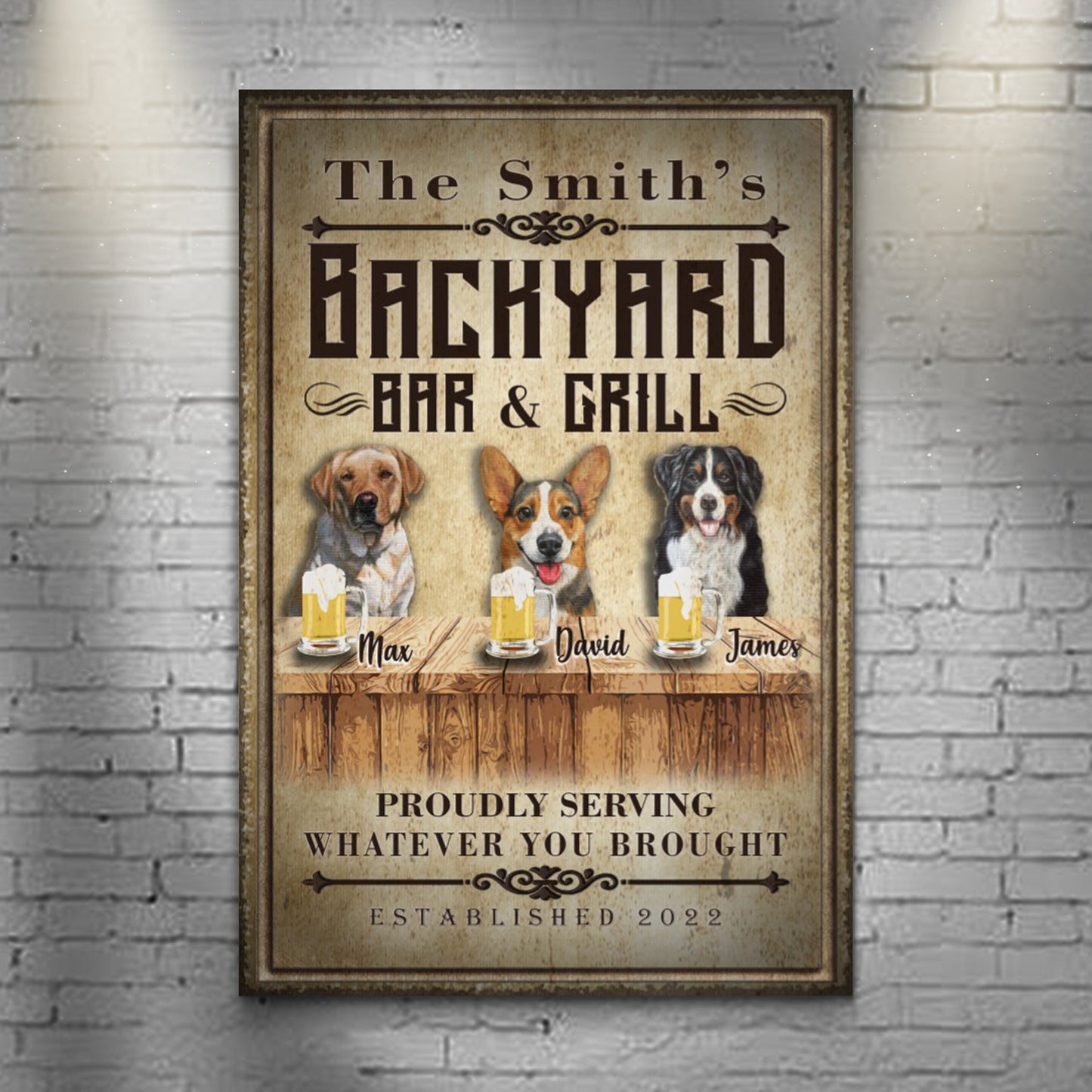 Custom Backyard Bar and Grill Proudly Serving Whatever You Brought (READY TO HANG) - Wall Art Image by Tailored Canvases