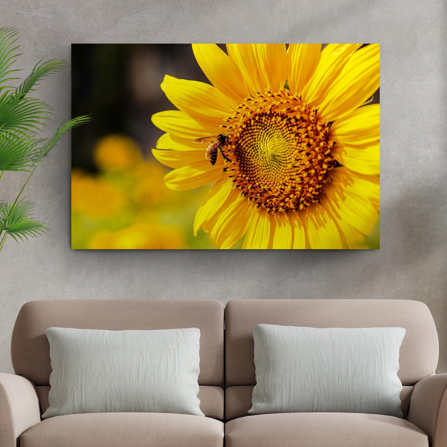 Bee On Sunflower Canvas Wall Art - Image by Tailored Canvases