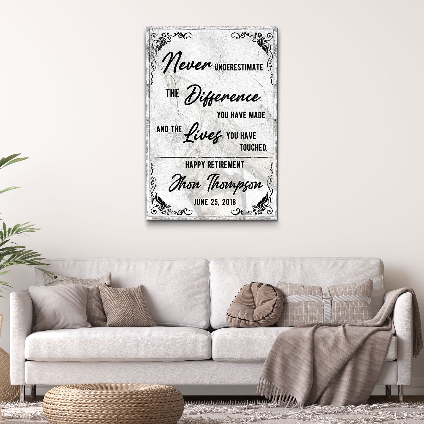 Never Underestimate The Difference You Have Made Retirement Sign | Customizable Canvas - Image by Tailored Canvases