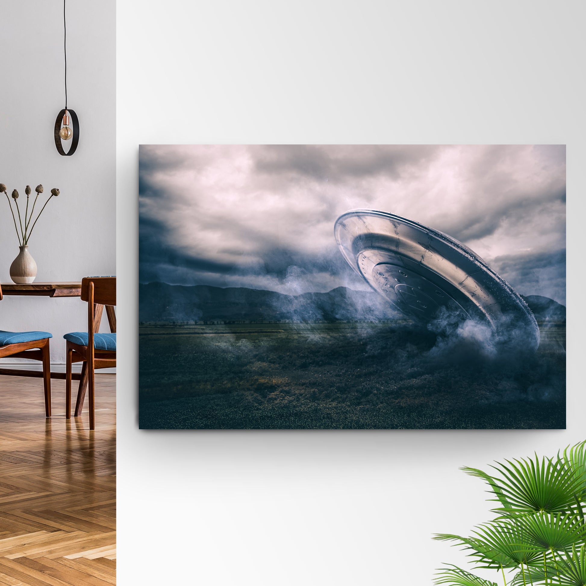 Extraterrestrial UFO Crashing On A Valley Canvas Wall Art Style 1 - Image by Tailored Canvases