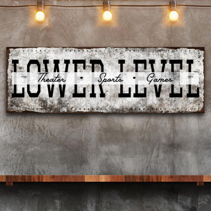 Lower Level Theater Sports Games Basement Bar Sign - Image by Tailored Canvases