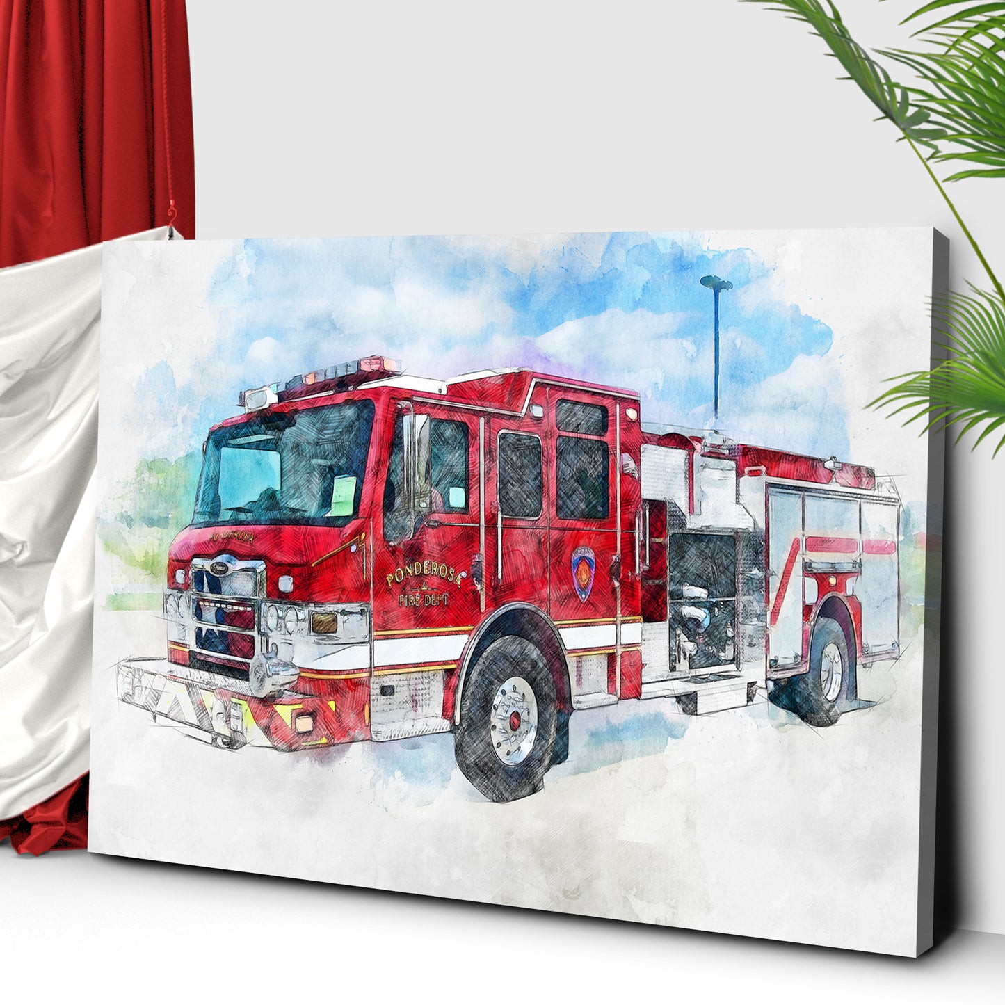 Fire Truck Fire Engine Canvas Wall Art Style 2 - Image by Tailored Canvases