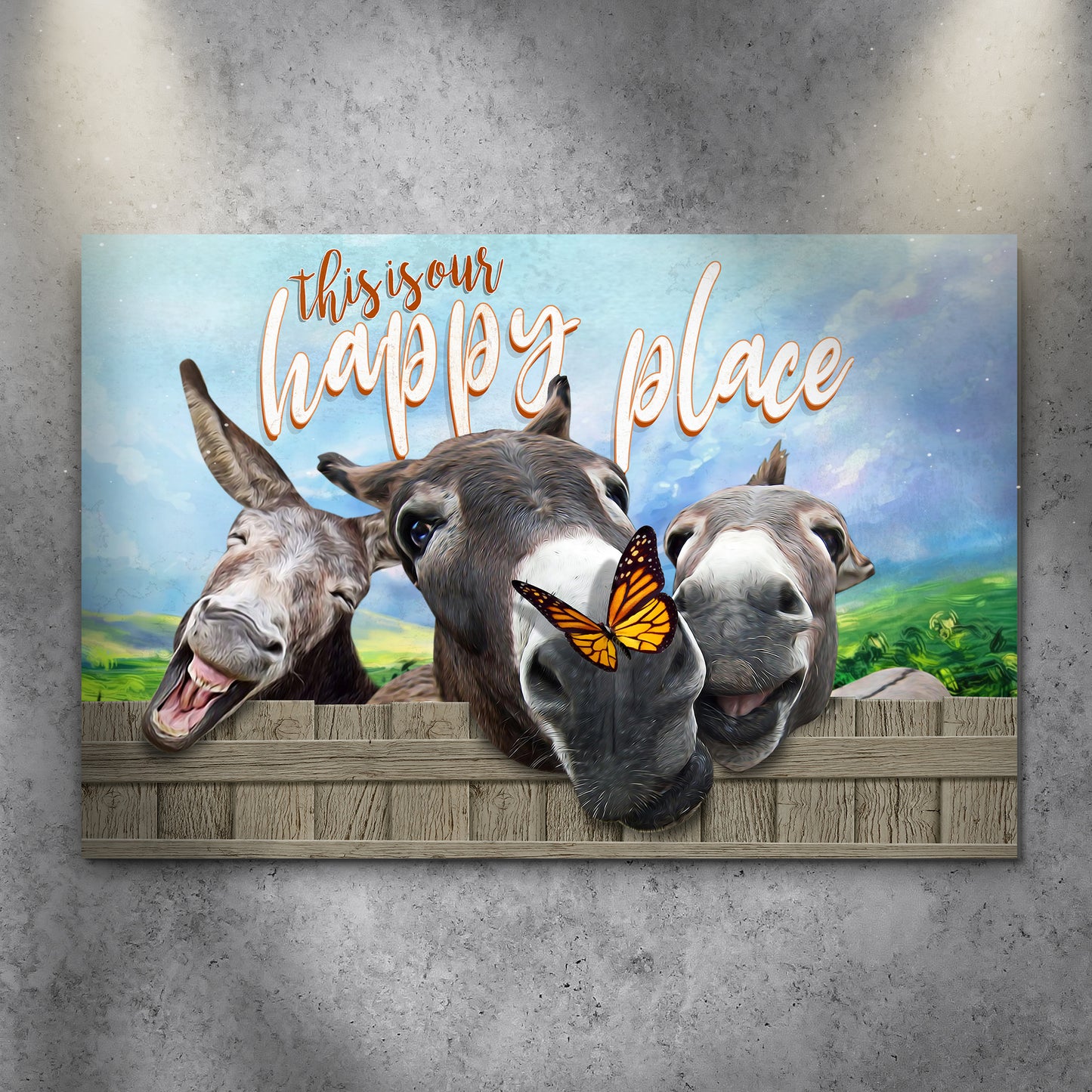 This Is Our Happy Place Funny Donkey Sign Style 1 - Image by Tailored Canvases