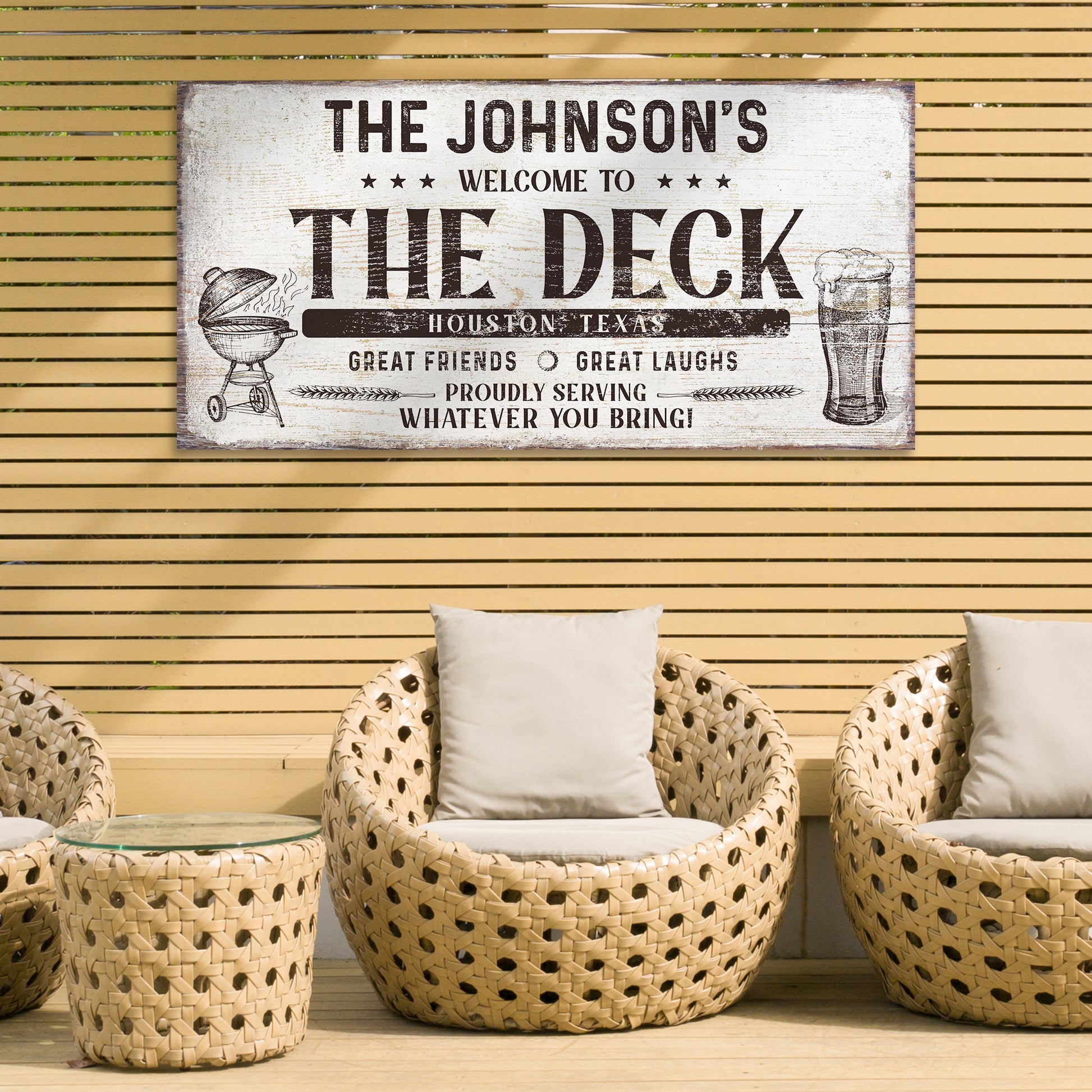 The Deck Proudly Serving Whatever You Bring Sign | Customizable Canvas - Image by Tailored Canvases