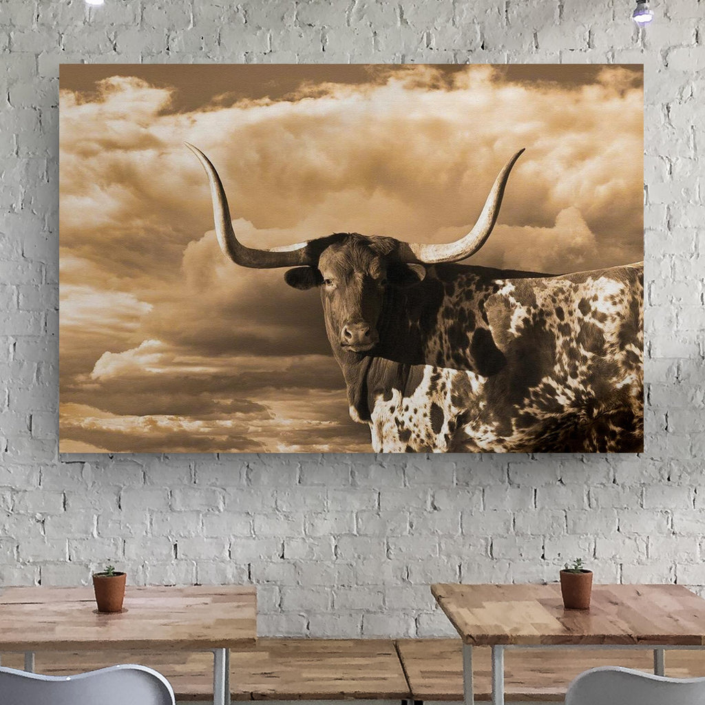 Longhorn Cattle In Sepia Canvas Wall Art by Tailored Canvases 