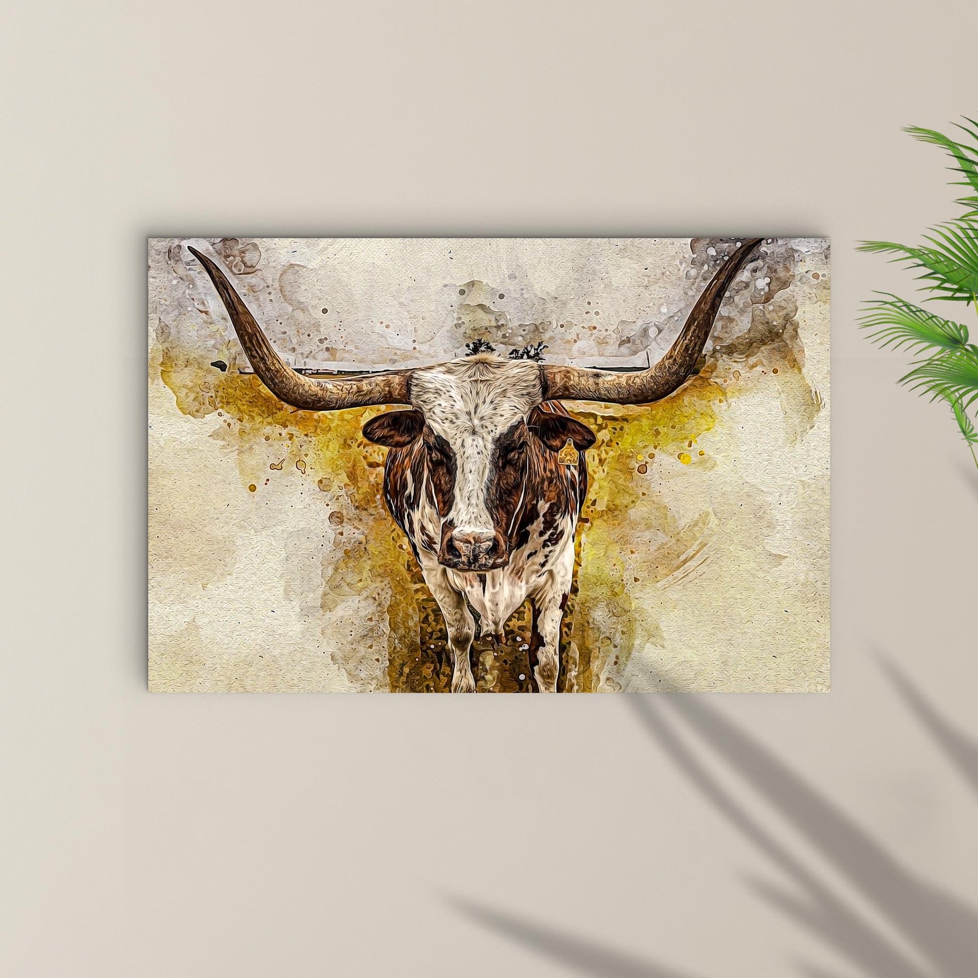 Texas Longhorn Watercolor Like Canvas Wall Art - Image by Tailored Canvases