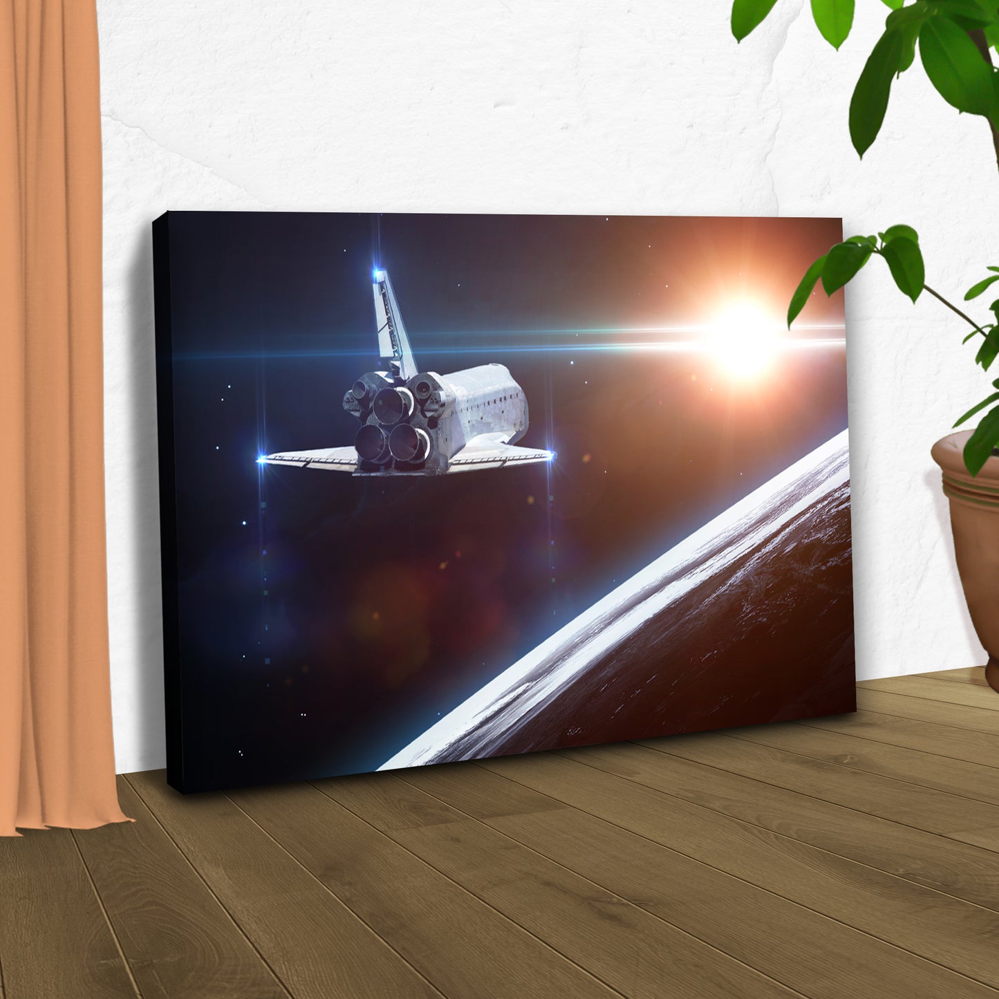 Space Shuttle Orbiting Earth Canvas Wall Art Style 2 - Image by Tailored Canvases