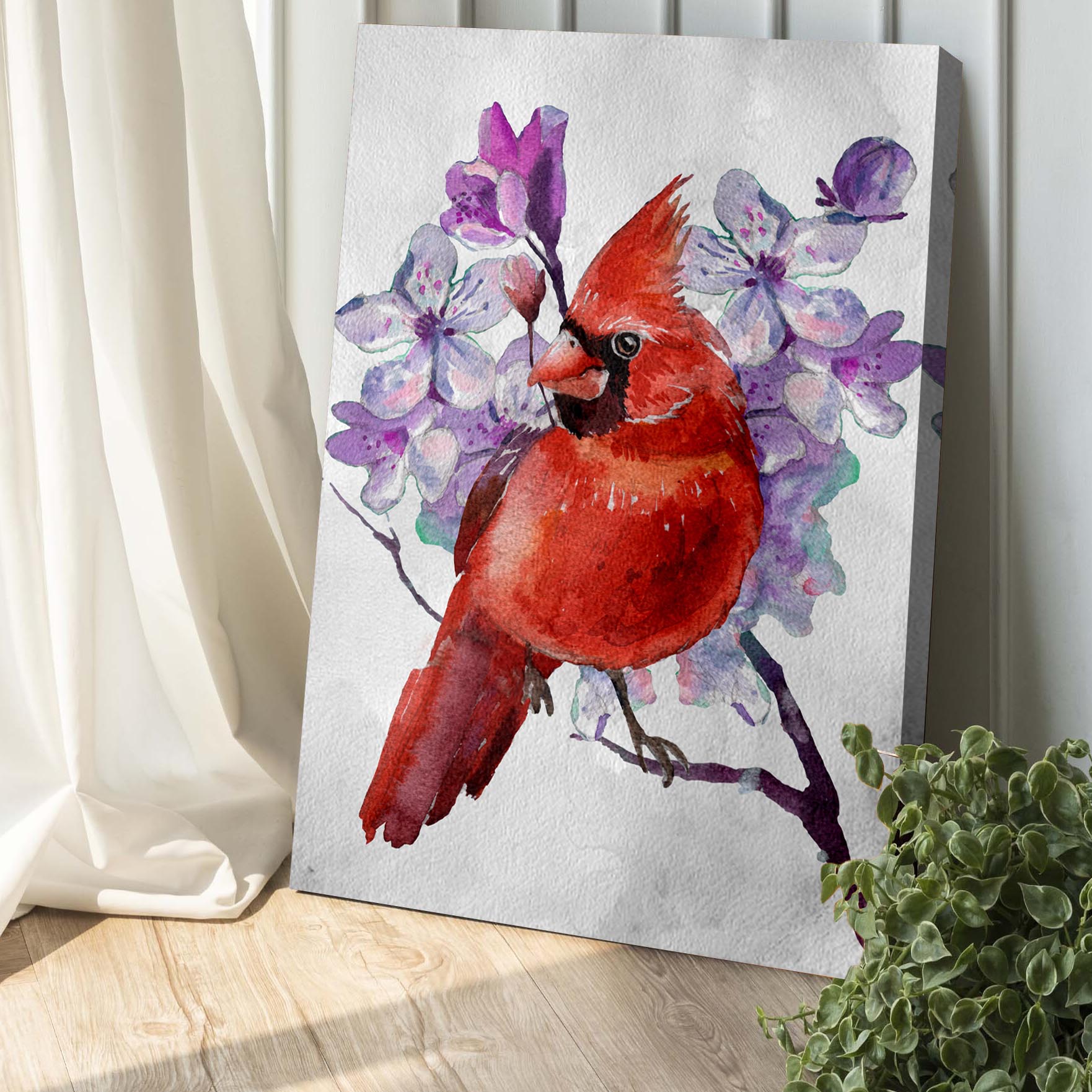 Floral Cardinal Bird Canvas Wall Art Style 2 - Image by Tailored Canvases