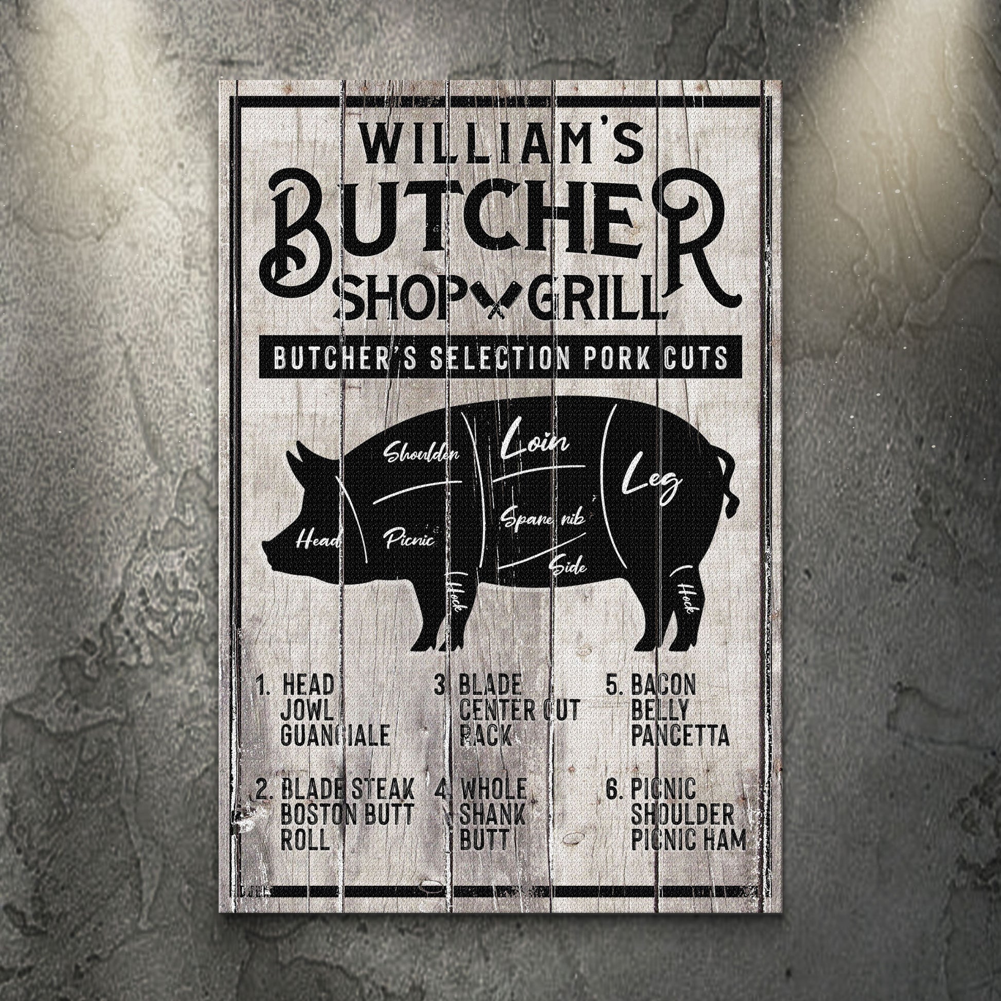 Butcher's Selection Pork Cuts Shop Grill Sign Style 2 - Image by Tailored Canvases