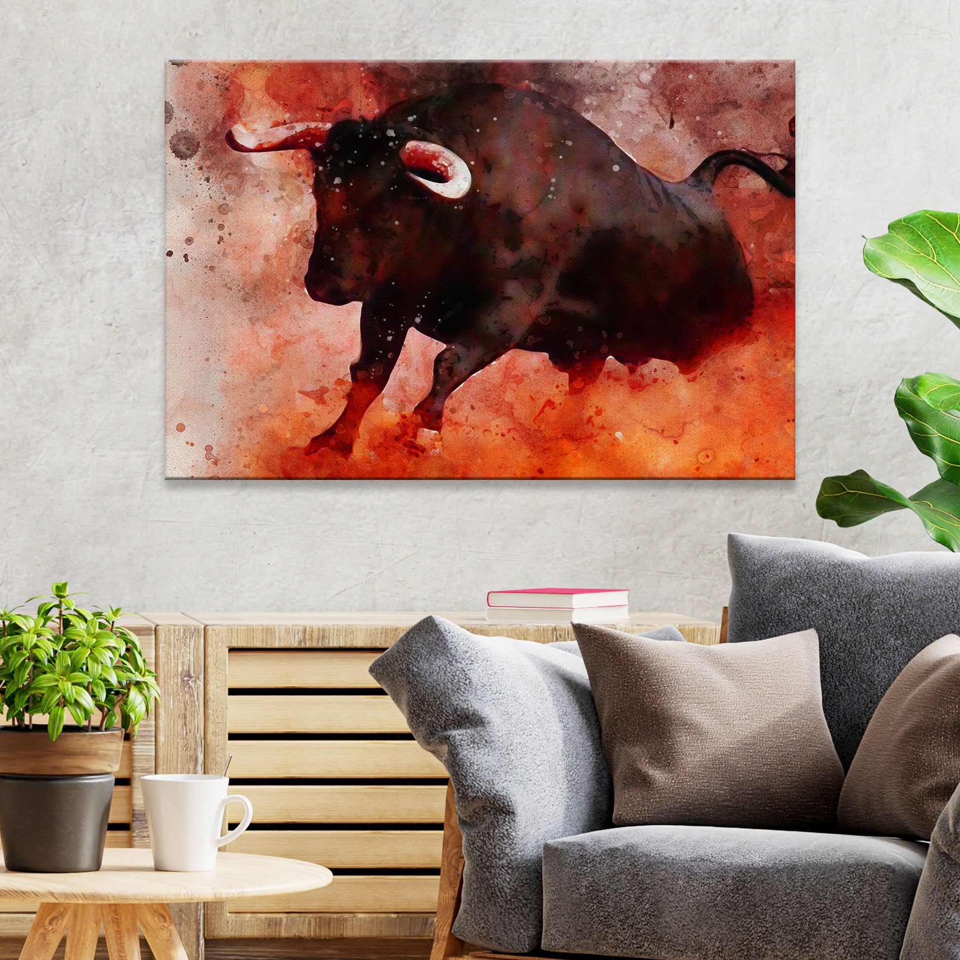 Raging Bull Watercolor Canvas Wall Art - Image by Tailored Canvases