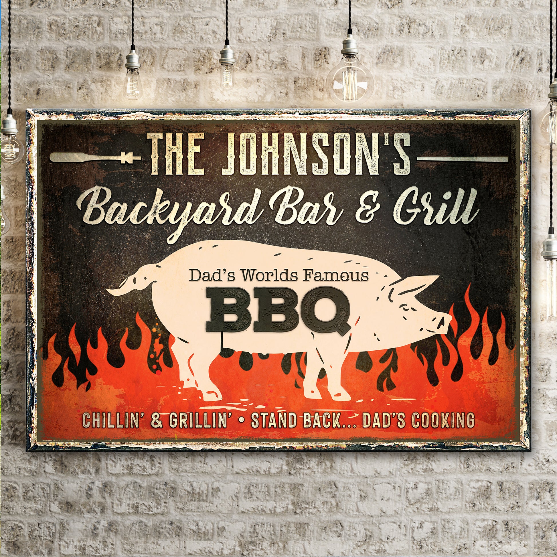 Dad's World Famous BBQ Backyard Bar & Grill Sign Style 1 - Image by Tailored Canvases