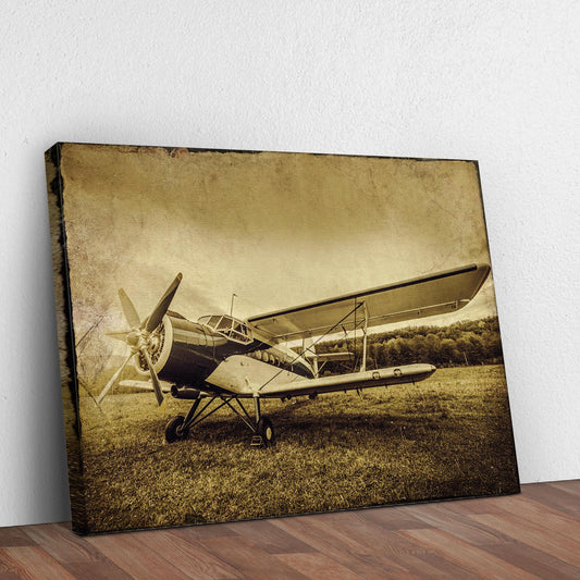 Vintage Airplane Grunge Canvas Wall Art Style 2 - Image by Tailored Canvases