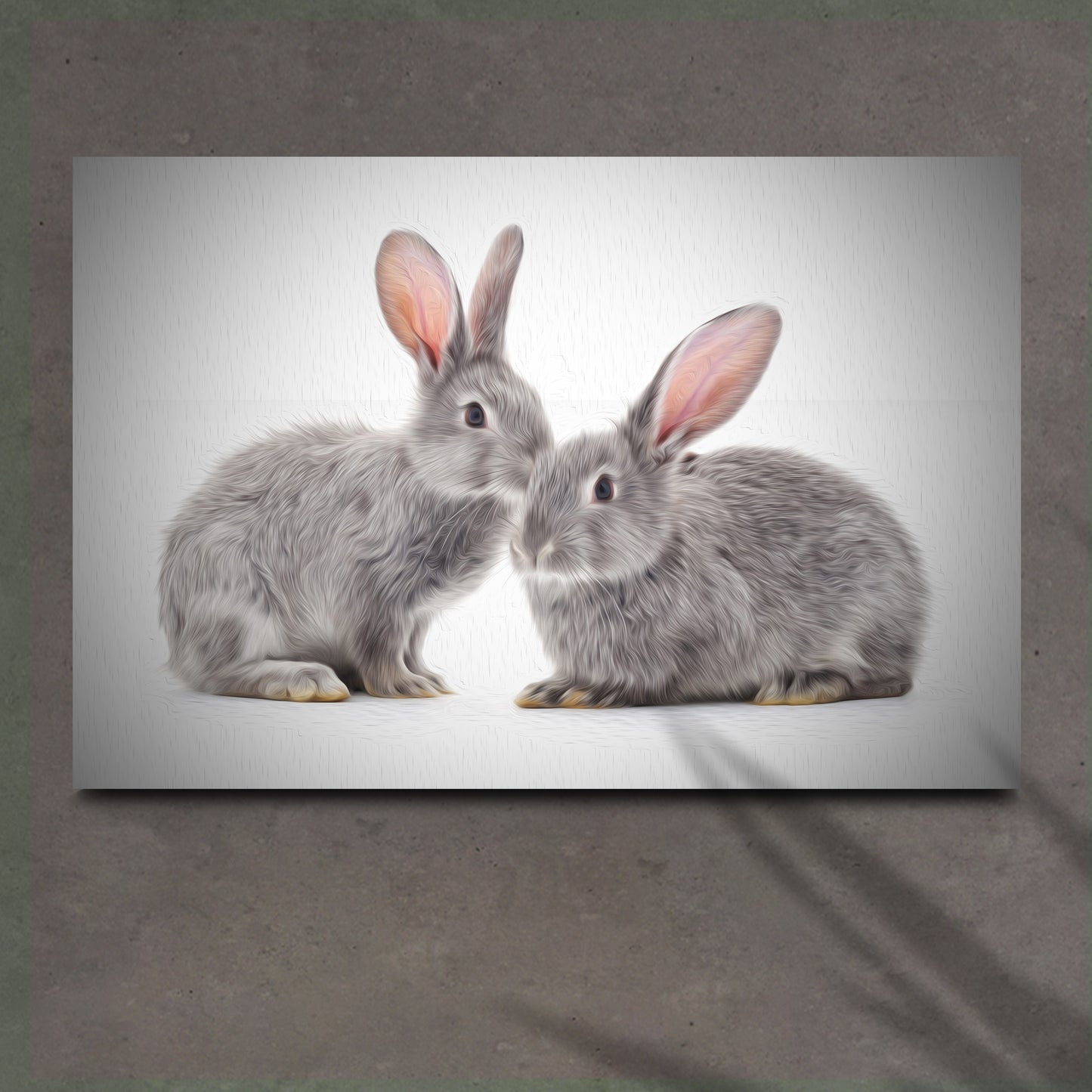 Gray Rabbits Oil Paint Canvas Wall Art - Image by Tailored Canvases