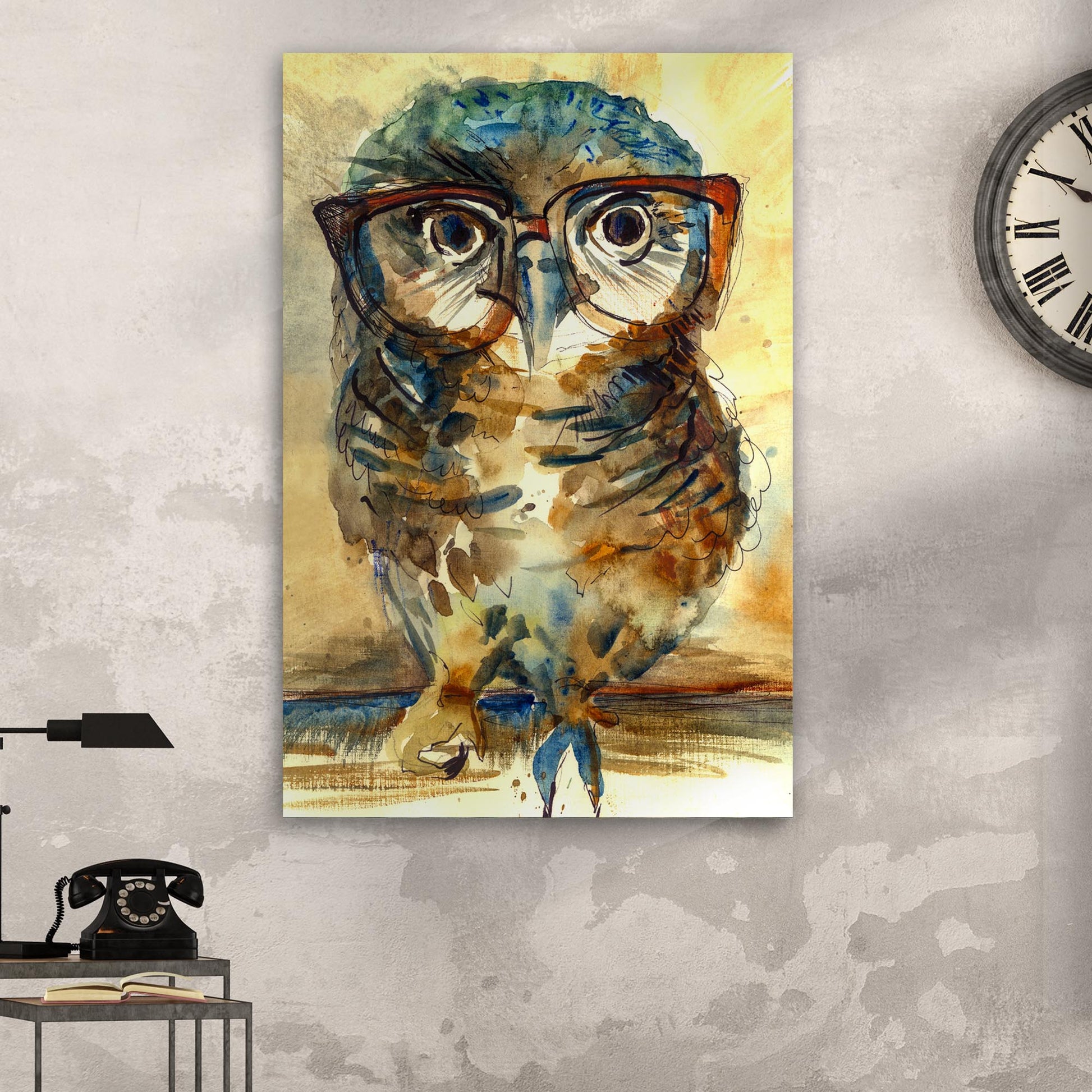 The Wise Owl Watercolor Portrait Canvas Wall Art  - Image by Tailored Canvases