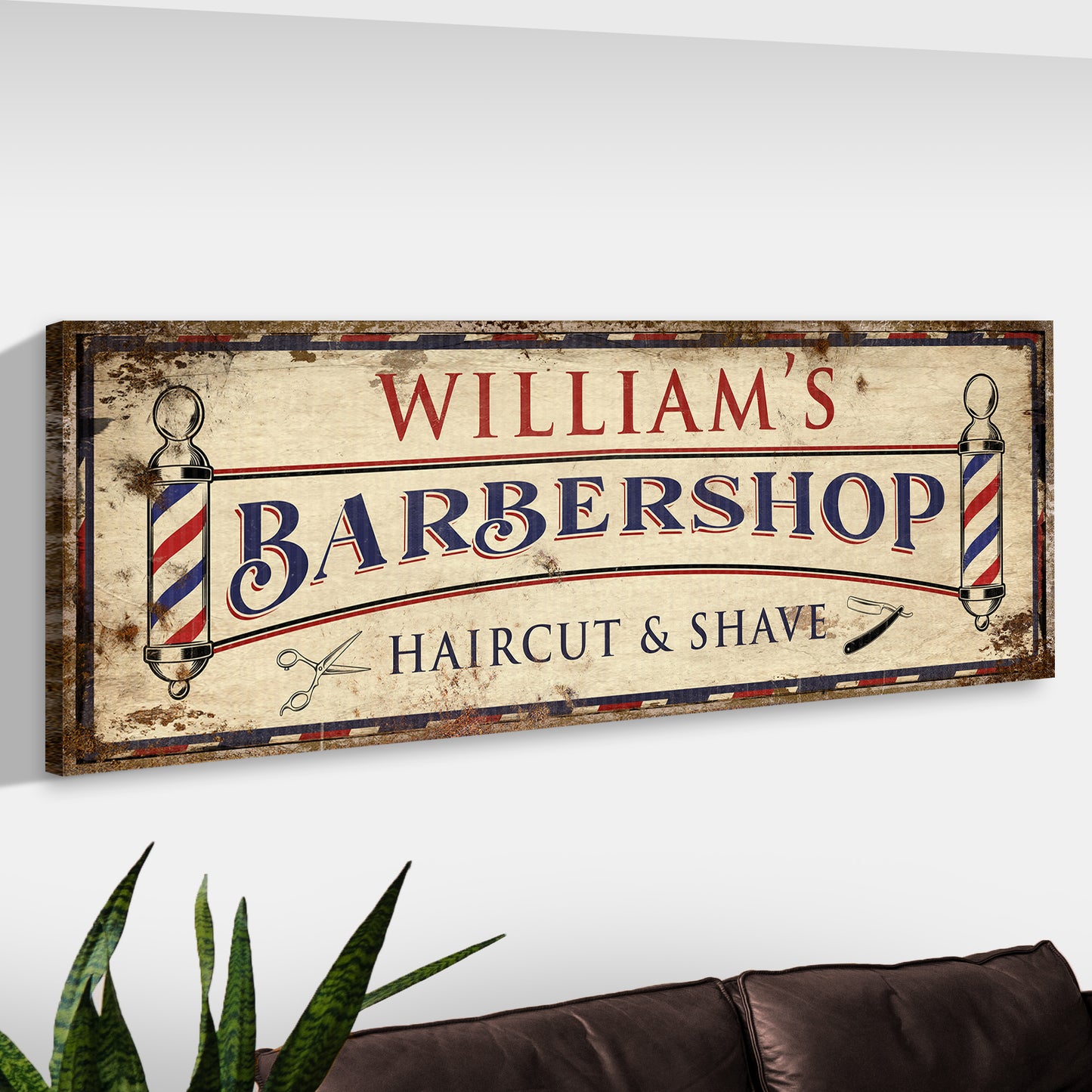 Custom Barbershop Sign | Customizable Canvas Style 2 - Image by Tailored Canvases