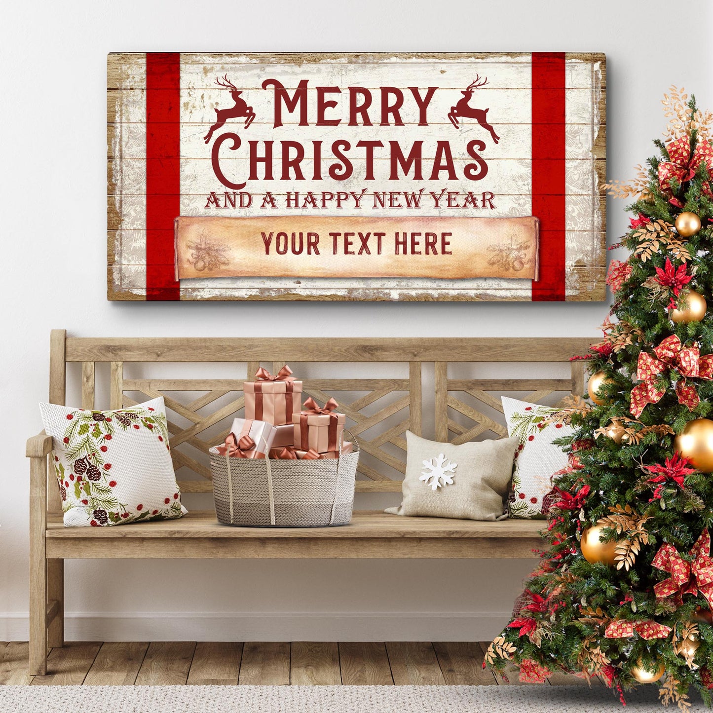 Merry Christmas And A Happy New Year Sign Style 1 - Image by Tailored Canvases