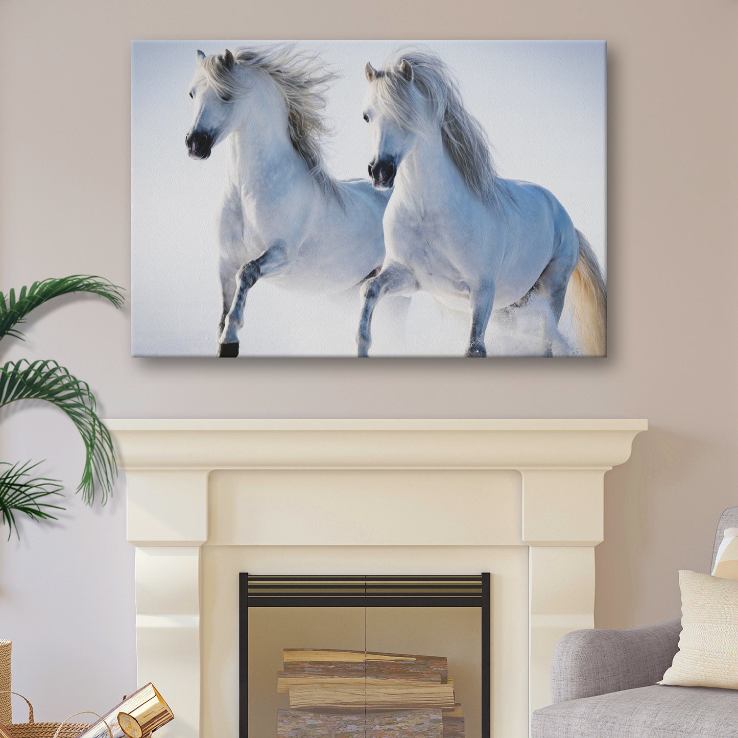 White Horse Couple Canvas Wall Art - Image by Tailored Canvases