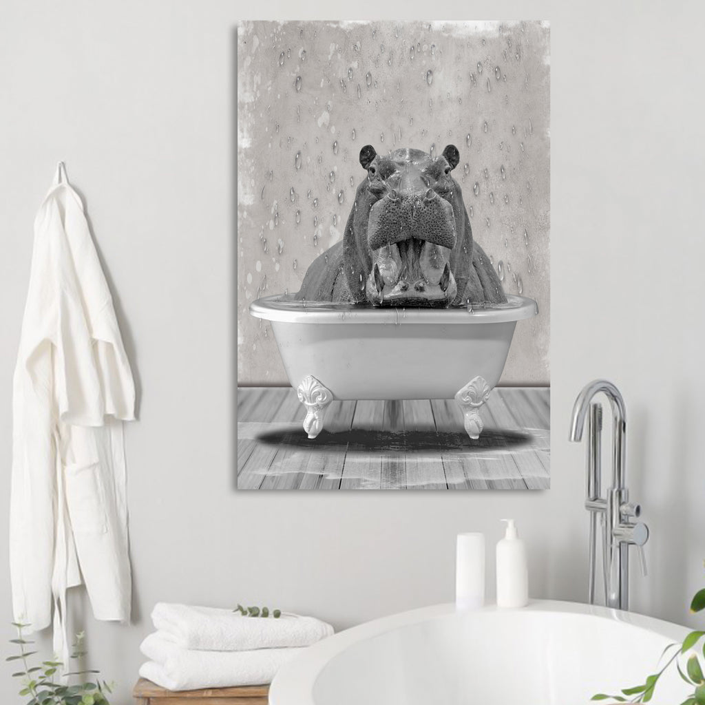 Monochrome Hippo Portrait Canvas Wall Art by Tailored Canvases 