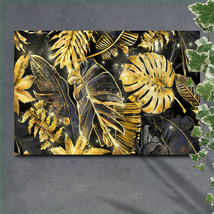Black And Gold Tropical Leaves Canvas Wall Art - Image by Tailored Canvases