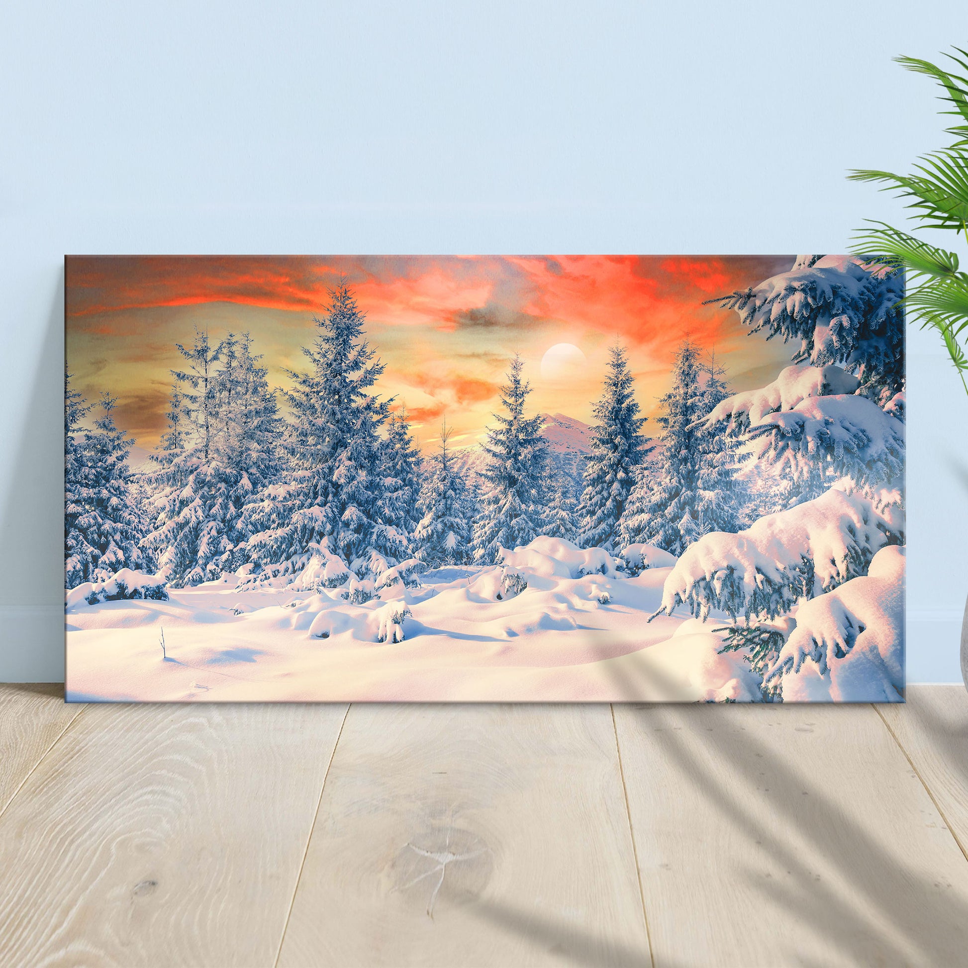 Sunset At Winter Forest Canvas Wall Art Style 1 - Image by Tailored Canvases