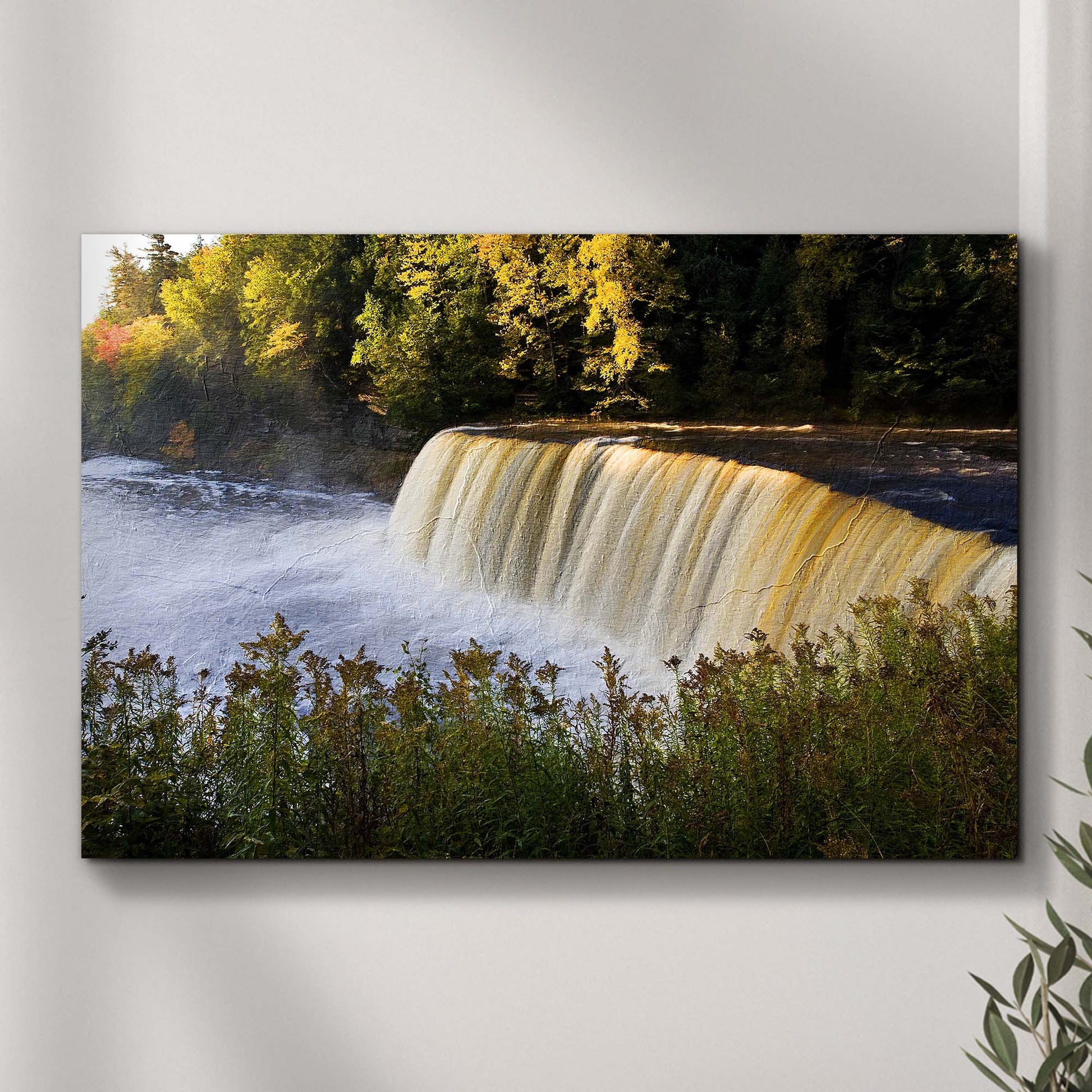 Michigan Autumn Waterfall Rapids Canvas Wall Art - Image by Tailored Canvases