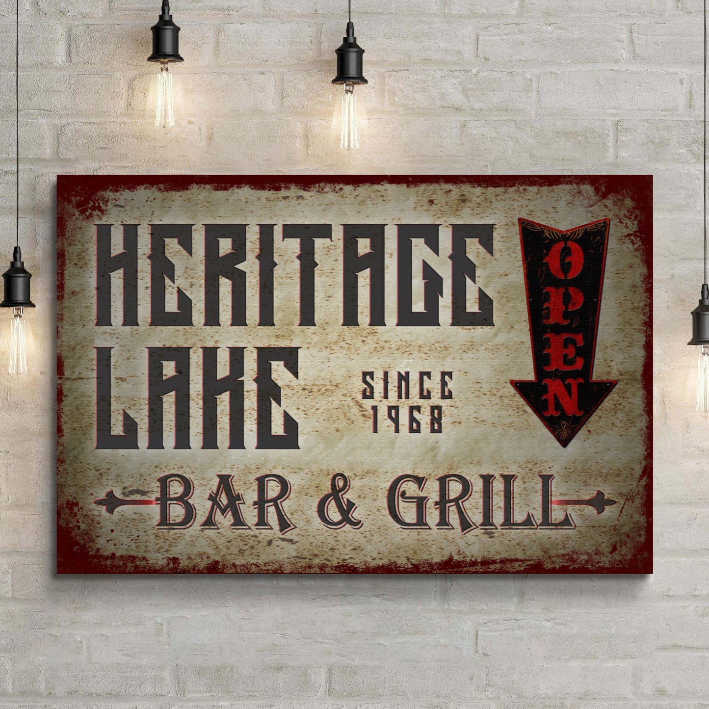 Custom Heritage Lake Bar & Grill Open (Ready to hang) - Wall Art Image by Tailored Canvases