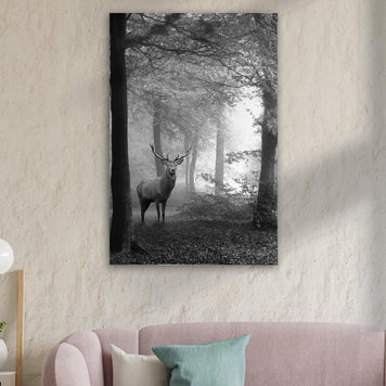 Deer In Foggy Forest Canvas Wall Art