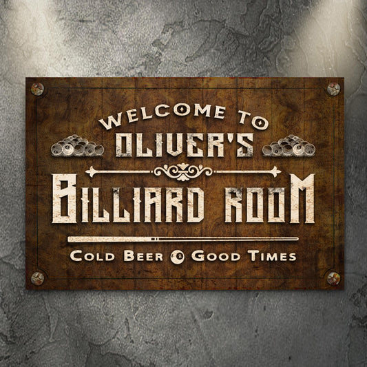 Welcome To Family Billiard Room Sign