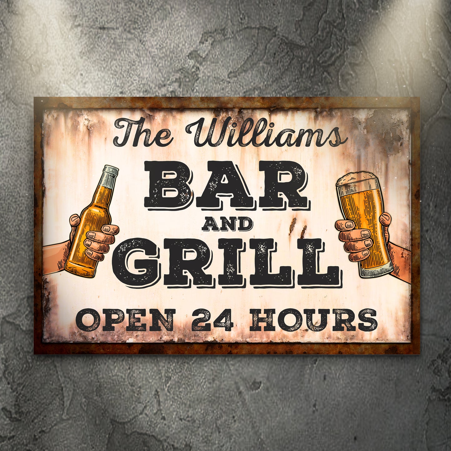 Family Bar And Grill Open 24 Hours Sign - Image by Tailored Canvases