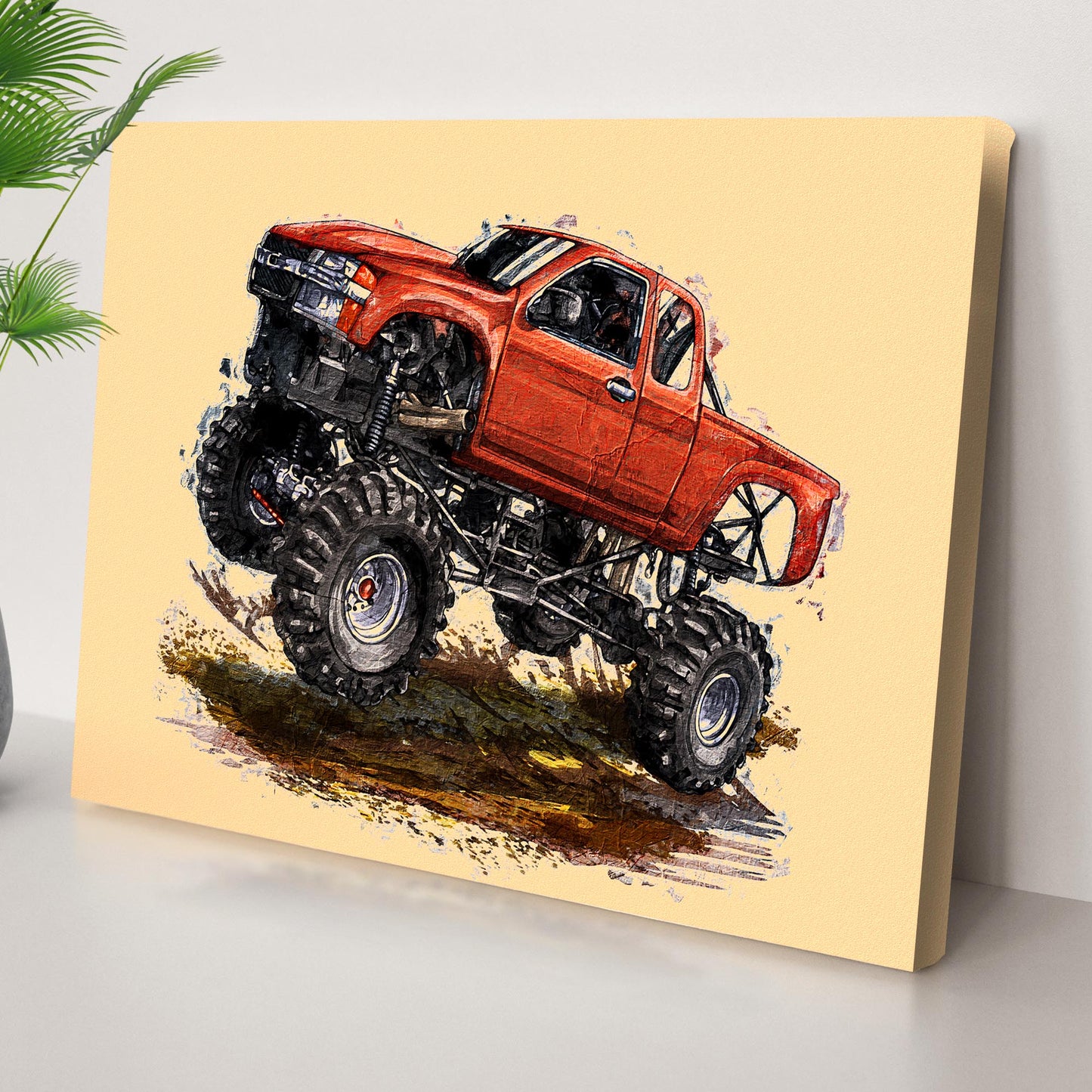 Monster Truck Painting Watercolor Canvas Wall Art Style 2 - Image by Tailored Canvases