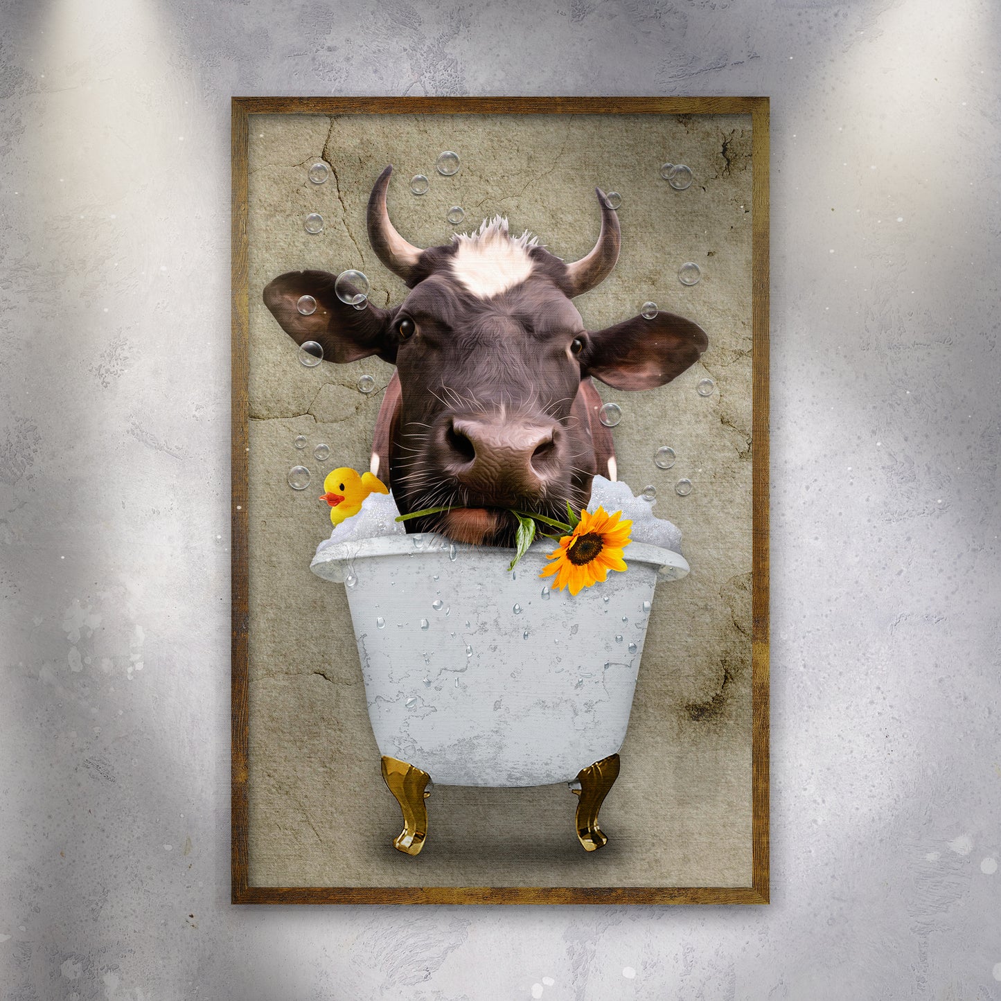 Romantic Cow In The Tub Canvas Wall Art Style 1 - Image by Tailored Canvases