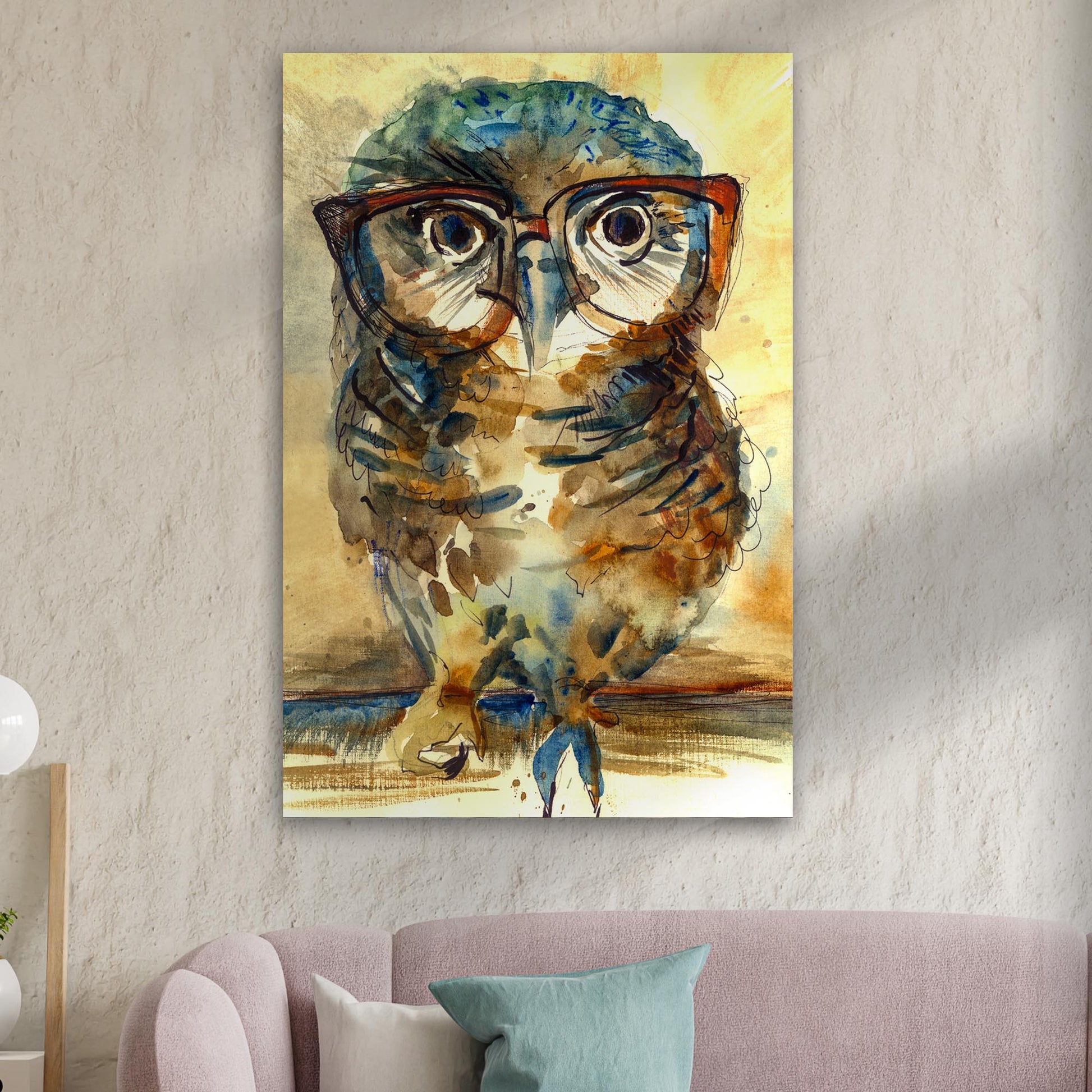 The Wise Owl Watercolor Portrait Canvas Wall Art Style 1 - Image by Tailored Canvases