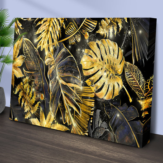 Black And Gold Tropical Leaves Canvas Wall Art - Image by Tailored Canvases