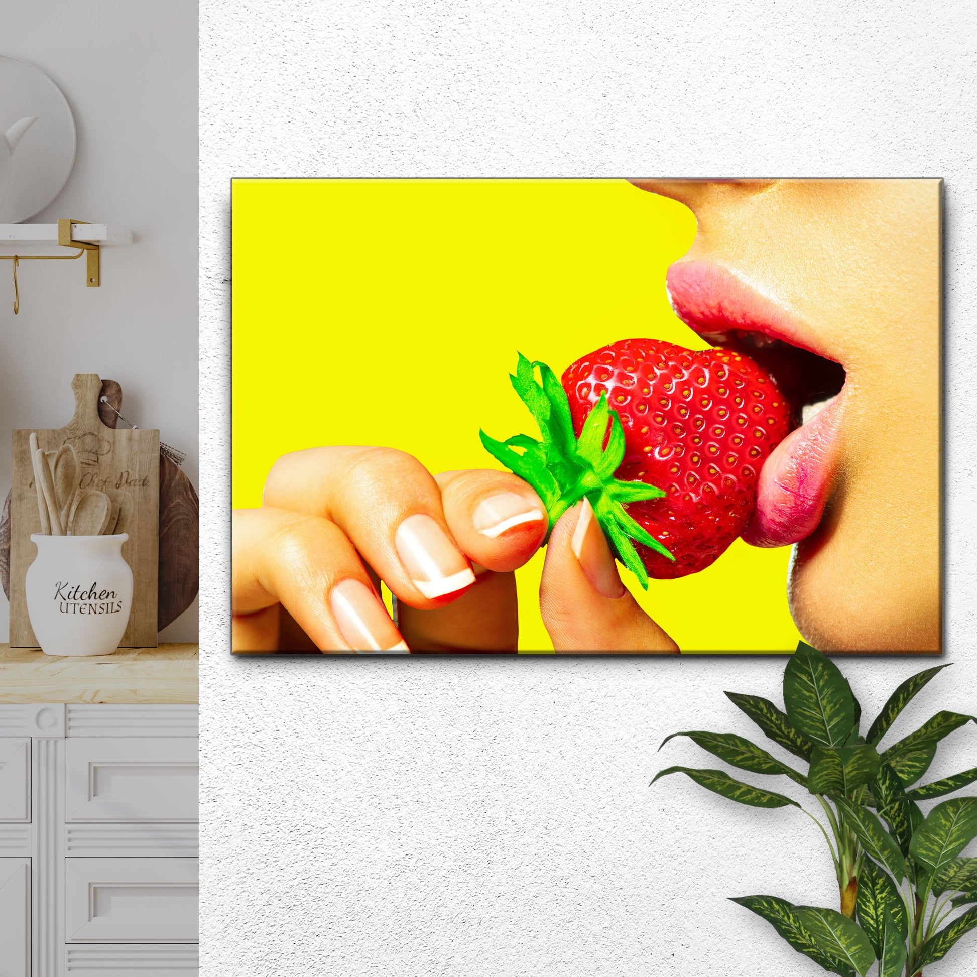 Fruits Strawberry Lips Canvas Wall Art Style 1 - Image by Tailored Canvases