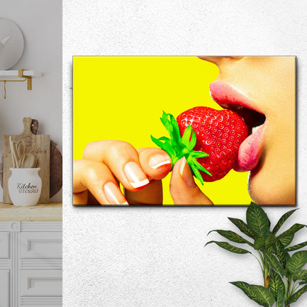 Fruits Strawberry Lips Canvas Wall Art  - Image by Tailored Canvases