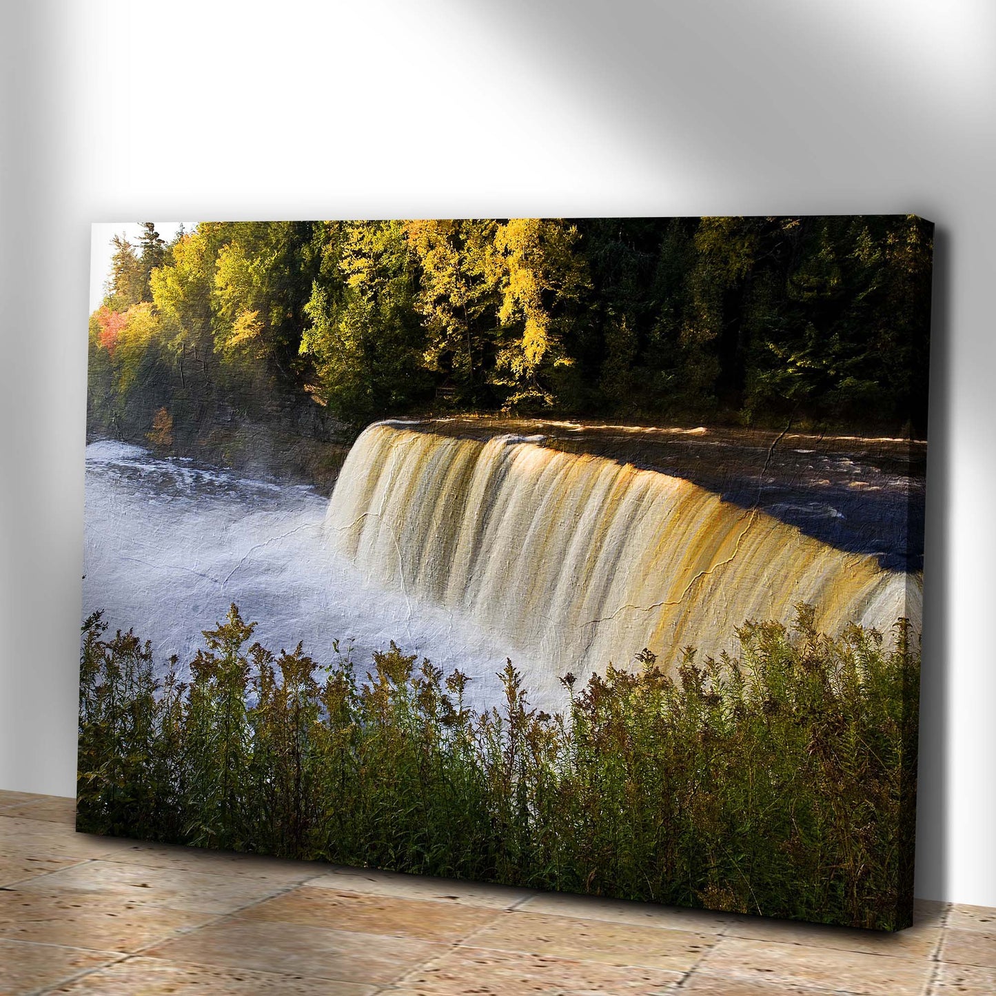 Michigan Autumn Waterfall Rapids Canvas Wall Art Style 1 - Image by Tailored Canvases