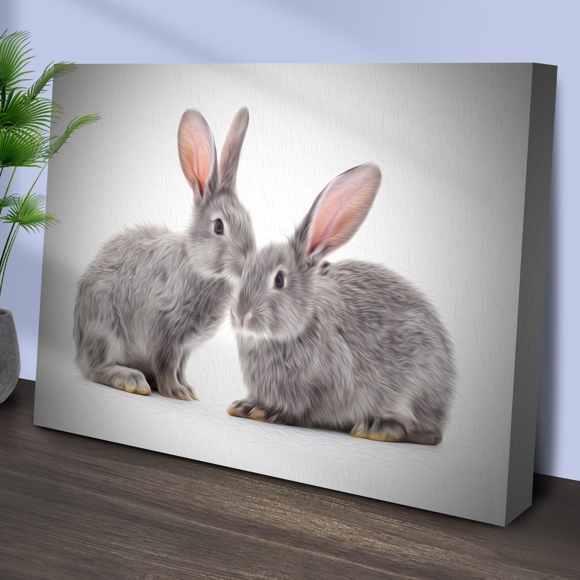 Gray Rabbits Oil Paint Canvas Wall Art Style 1 - Image by Tailored Canvases