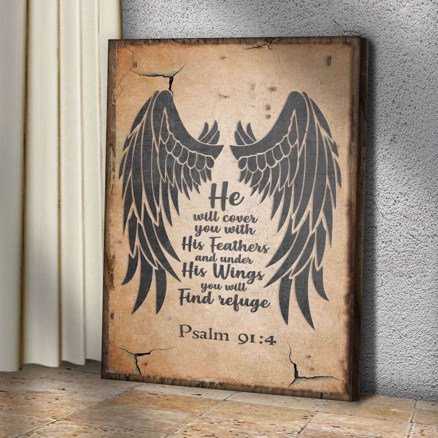 Psalm 91:4 - He Will Cover You With His Wing Sign Style 1 - Image by Tailored Canvases