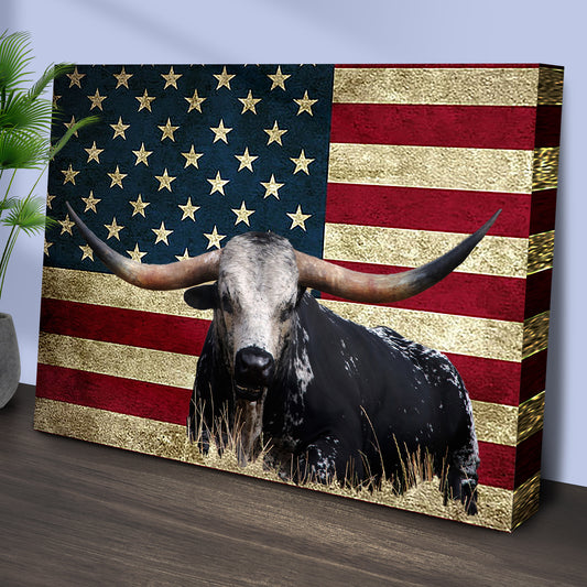 Longhorn Cattle American Flag Canvas Wall Art - Image by Tailored Canvases