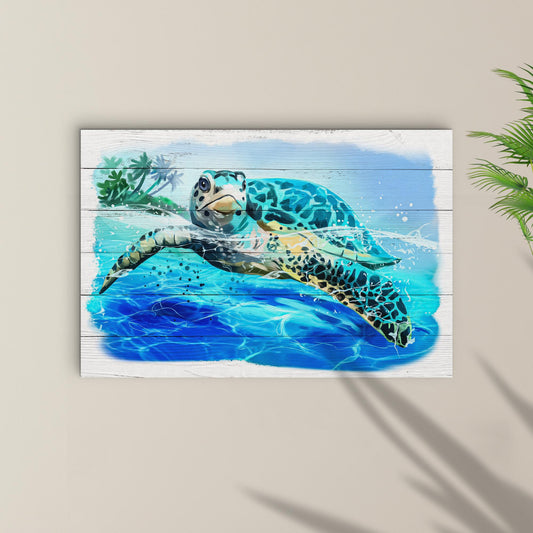 Turtle Oasis Watercolor Canvas Wall Art - Image by Tailored Canvases