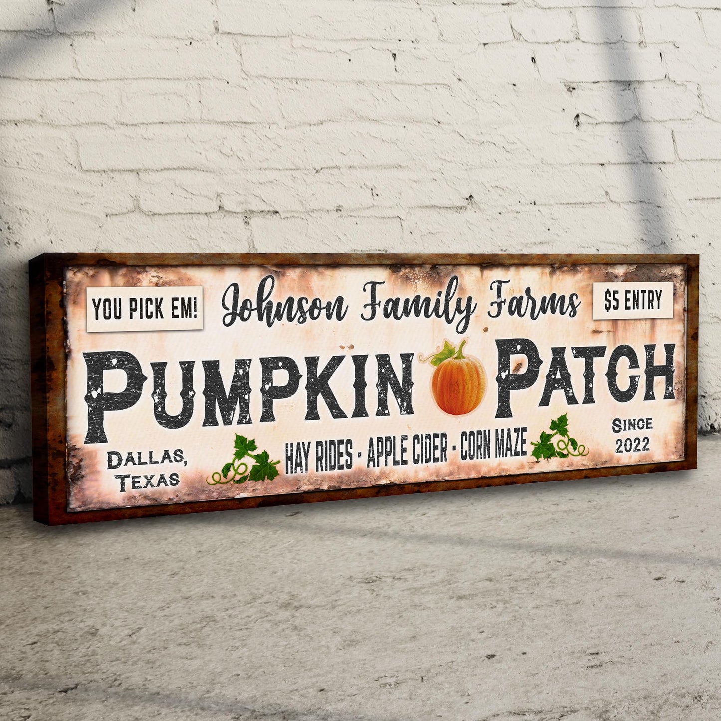 Family Farms Pumpkin Patch Sign Style 2 - Image by Tailored Canvases