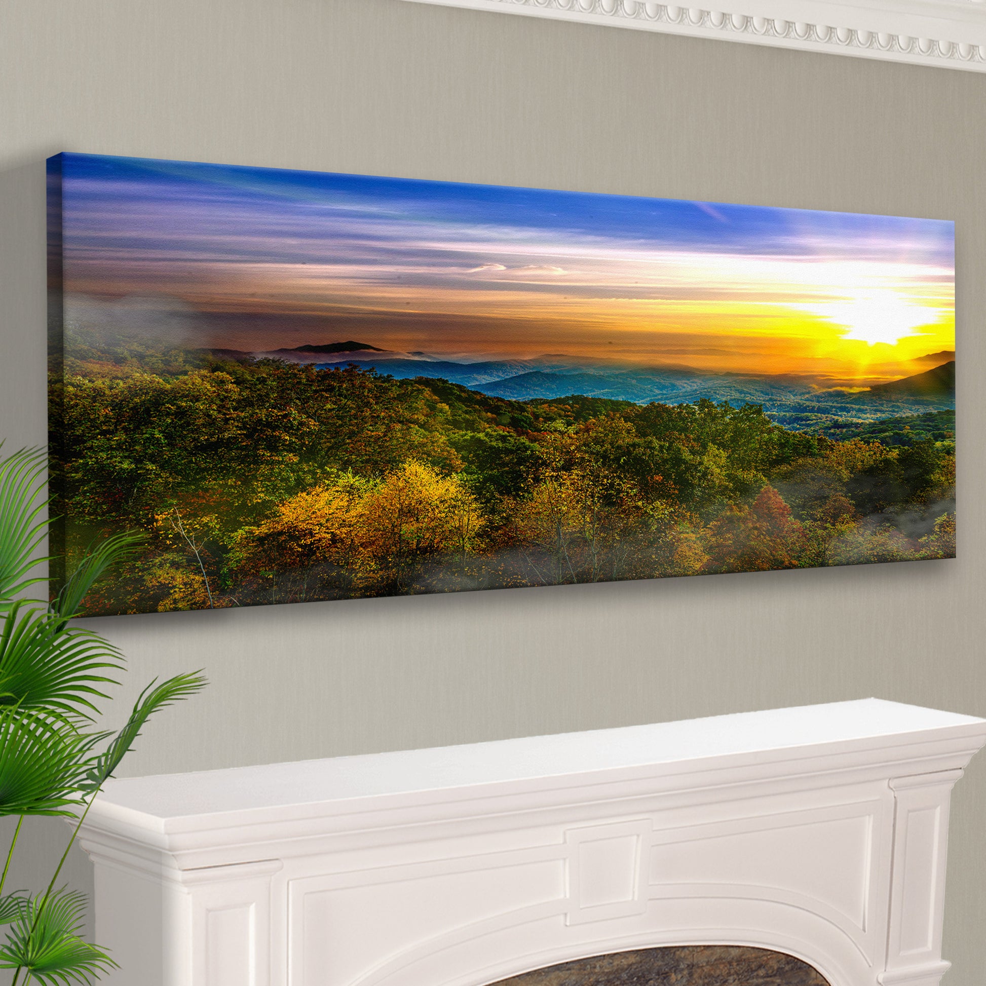 Foggy Mountain At Sunrise Canvas Wall Art Style 1 - Image by Tailored Canvases