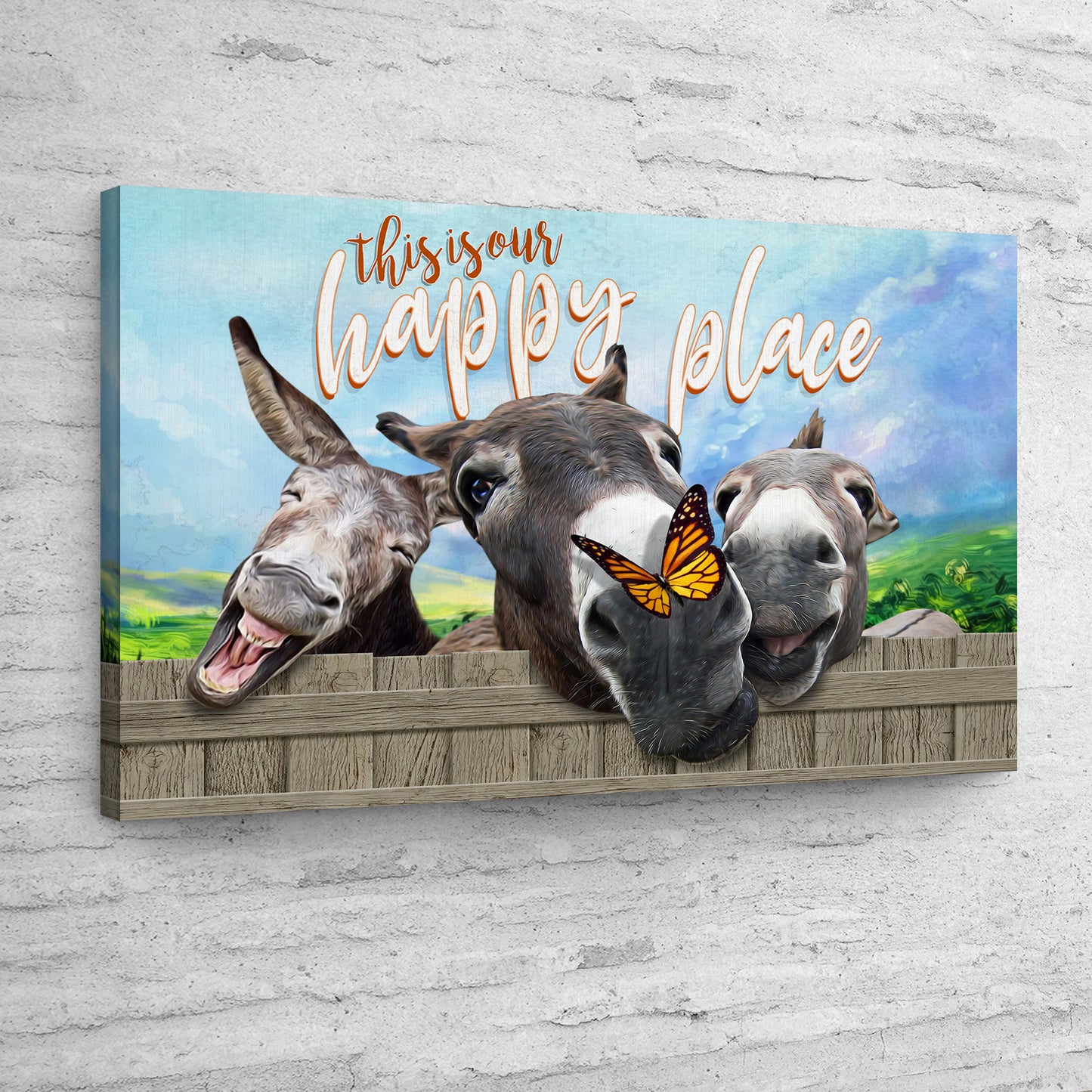 This Is Our Happy Place Funny Donkey Sign Style 2 - Image by Tailored Canvases