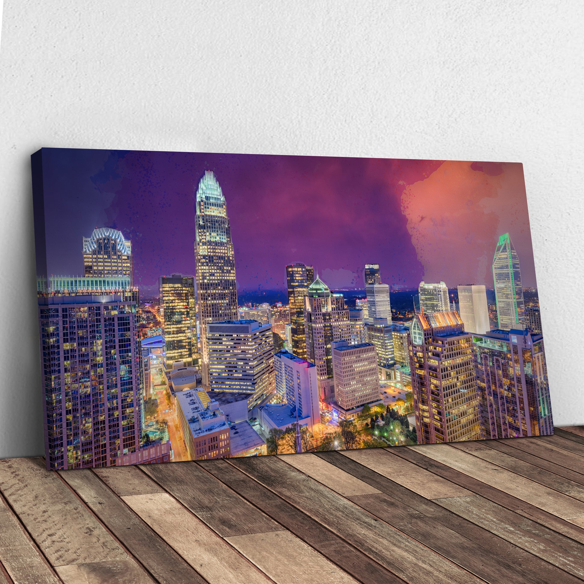Charlotte Skyline Queen City At Dusk Canvas Wall Art Style 1 - Image by Tailored Canvases