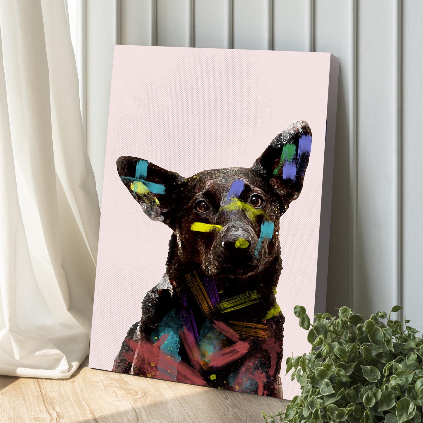 Colorful Black Dog Portrait Canvas Wall Art Style 1 - Image by Tailored Canvases